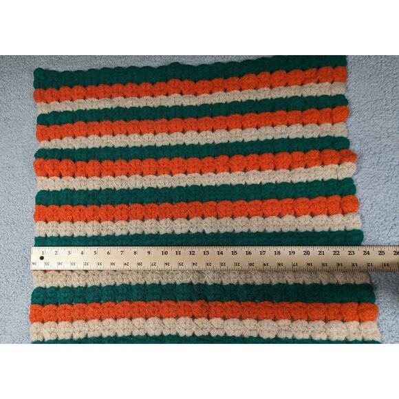 Handmade Crochet Afghan Throw Blanket Orange Tan Green Striped 24x32 Inch - Picture 3 of 5